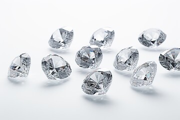 Diamonds on a white background, close-up, macro.