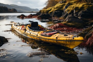 Fototapeta na wymiar outdoor equipment in canoeing. generative ai