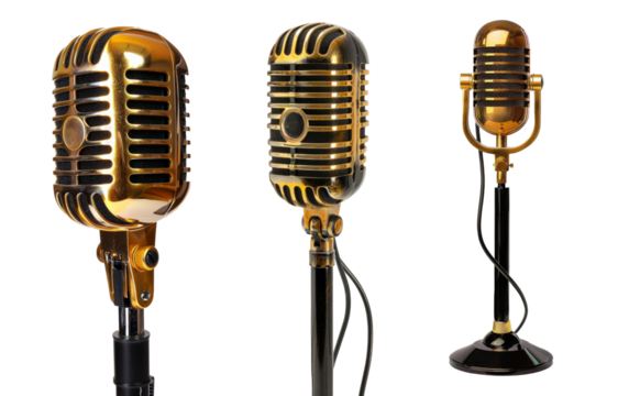 golden vintage microphone isolated on white background