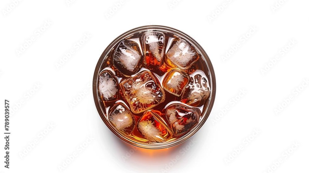 Aufkleber cola drink with ice isolated on white backgroundwith clipping pathflat laytop view : generative ai
