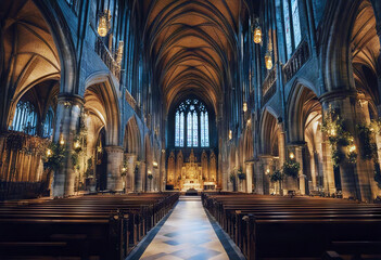 stained 16 2018 Mungo Kirk Cathedral perspective Glasgow Scottish known Magnificent glasses SCOTLAND High DECEMBER huge Gothic interiors St view architecture church