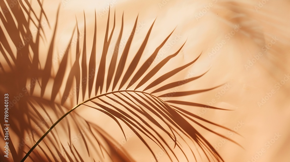 Poster orange and beige summer color background with tropical palm shadow two trend pastel paper and exotic