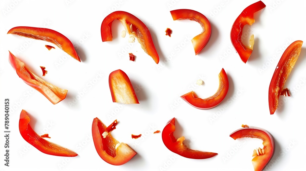 Poster red hot chili pepper with slices isolated on white background top view flat lay : generative ai