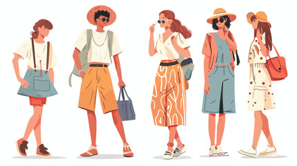 Set of Four stylish people in fashion casual outfits