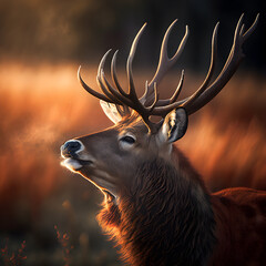 The Vigilance of a Red Deer Amidst Sunlit Glades - obrazy, fototapety, plakaty