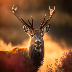 A Red Deer Vigil Over the Enchanted Forest - obrazy, fototapety, plakaty