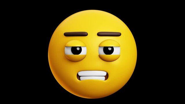 Cynical look with sweat emoji, 3d emoticon animation, Alpha channel, Transparent video