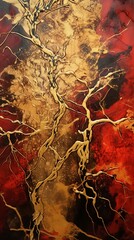 Tree Painting With Red and Yellow Leaves - obrazy, fototapety, plakaty
