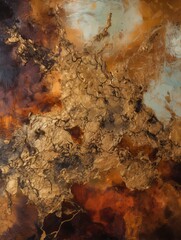 Close Up of a Painting With Brown and Blue Colors