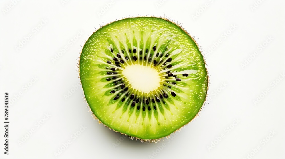 Poster cross section of ripe kiwi isolated on white background top view : generative ai