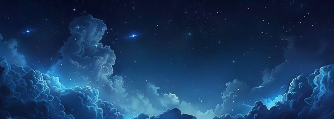 Starry night sky with twinkling stars and billowing clouds
