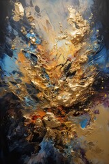 Gold and Blue Abstract Painting - obrazy, fototapety, plakaty
