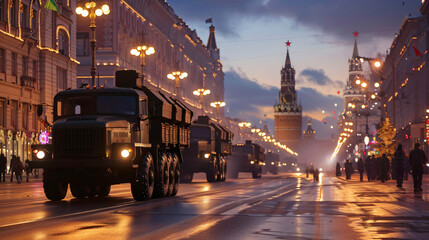 Evening rehearsal of the Victory Day parade at Tvers