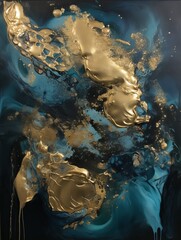 Gold and Blue Painting - obrazy, fototapety, plakaty