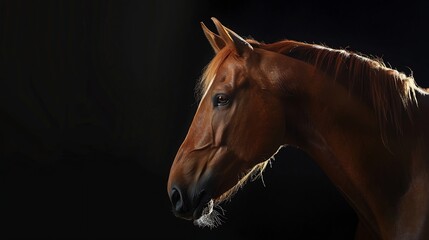 Elegant horse portrait on black backround Horse on dark backroundBeautiful horse portrait on black background Horse isolated on black animal portrait close up on black background : Generative AI