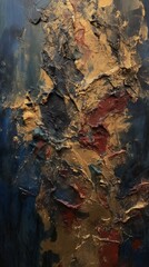 Abstract Painting With Gold, Blue, and Red Colors - obrazy, fototapety, plakaty