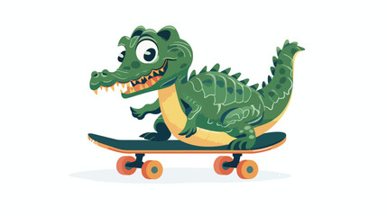 Skating little crocodile flat vector illustration. Sm