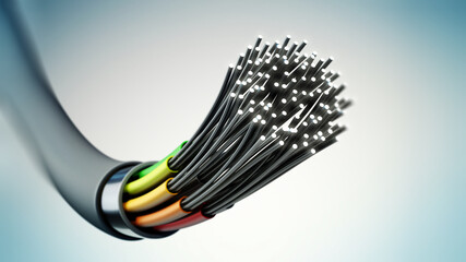 Fiber optic cable isolated on gray background. 3D illustration