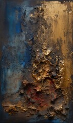Abstract Painting With Gold and Blue Colors - obrazy, fototapety, plakaty
