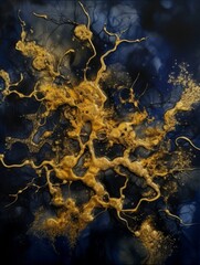 Abstract Painting Featuring Yellow and Blue Colors - obrazy, fototapety, plakaty