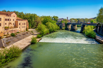 Vuew of Tiber river and bridge in Rome at sunny day. - 789042565