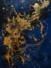 Gold Paint on Blue Background - obrazy, fototapety, plakaty