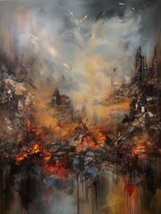 City Engulfed in Flames - obrazy, fototapety, plakaty
