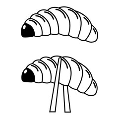 A set of vector images of edible worms, larvae in black on a white background
