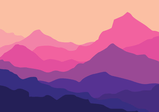 mountains landscape panorama. Vector illustration in flat style.