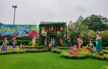 Mathura, Uttar Pradesh, India. Very famous Hindu Temple- Prem Mandir. This temple is dedicated to...