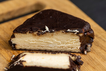 sweet dessert of cookies with cottage cheese and chocolate