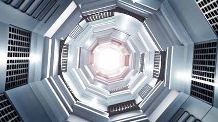 Futuristic tunnel or spaceship interior. 3D illustration - 789043576