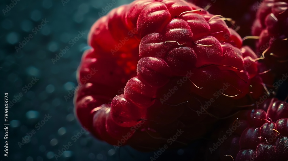 Aufkleber Raspberry closeup shot from above with deep shadows : Generative AI