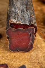 pieces of soft dried beef meat close-up