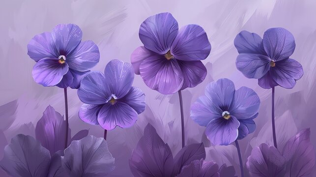Violet  Deep purple violets against a light purple shade  water color, cartoon, hand drawing, animation 3D, vibrant, minimalist style