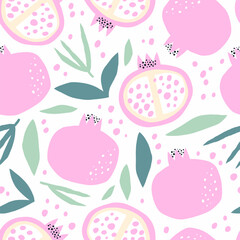  Seamless pattern with pomegranate fruits and seeds. Hand drawn style. - 789044377