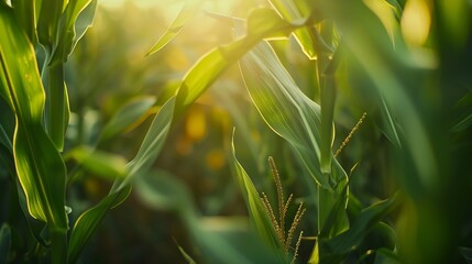 Closeup corn cobs in corn plantation field : Generative AI