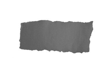 Piece of crumpled gray paper with torn edges isolated on white background. Space for text.