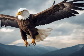 Fototapeta premium eagle composite cloudy sky flying bald animal blue avian politic feather free us state pride american cloud hunter wild wing bird prey flight