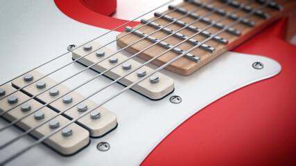 Electric guitar detail with DOF effect. 3D illustration - 789045721