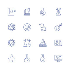 Science line icon set on transparent background with editable stroke. Containing science, bond, flask, sciencefiction, chemistry, lab, halfmoon, microscope.