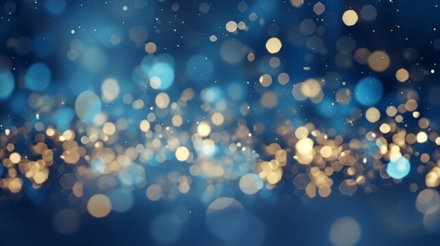 Holiday, christmas, new year, new year's eve background banner template - Abstract gold blue glitter bokeh lights texture, de-focused