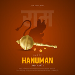 Happy Hanuman Jayanti Post and Greeting Card Design. Birthday of Lord Hanuman Celebration with Text and Silhouette Vector Illustration - obrazy, fototapety, plakaty