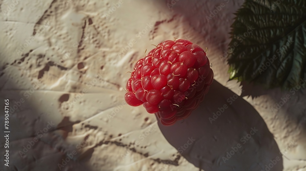 Aufkleber Raspberry closeup shot from above with deep shadows : Generative AI