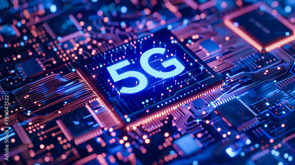 Poster concept cpu microchip with 5g ai and data network. close-up view of modern chip gpu card with circui