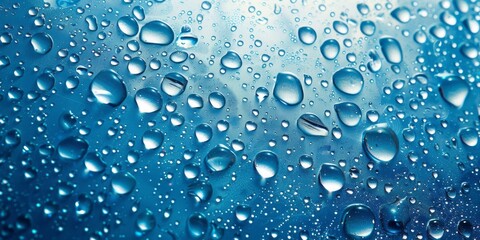 Drops water on blue background.