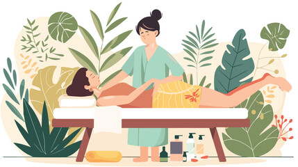 Massage therapist practicing herbal SPA wellness body - obrazy, fototapety, plakaty