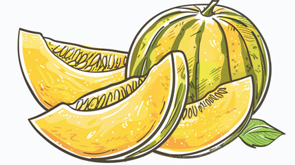 Melon whole yellow fruit and cut piece. Cantaloupe dr - obrazy, fototapety, plakaty