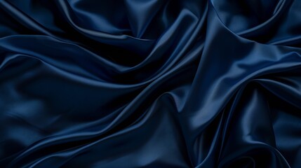 Obraz premium Dark blue silk satin Soft folds Fabric Navy blue luxury background Space for designWavy lines Banner Flat lay top view table Beautiful Elegant Birthday Christmas Valentines Day : Generative AI