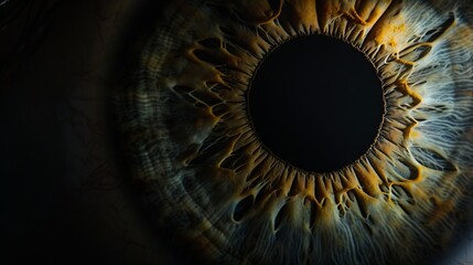 Close up of eye iris on black background macro photography : Generative AI